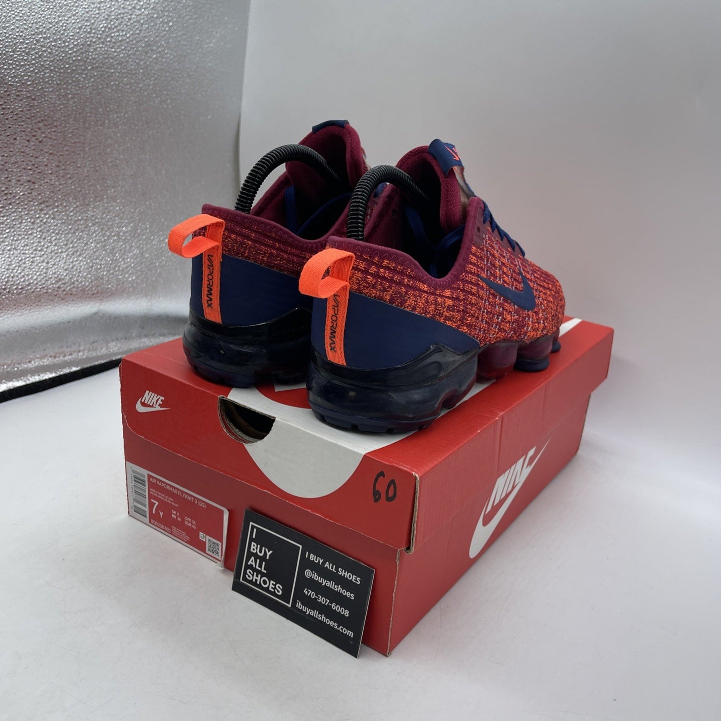 Size 7Y - Nike Air VaporMax Flyknit 3 GS "Noble Red Blue" (BQ5238-602)