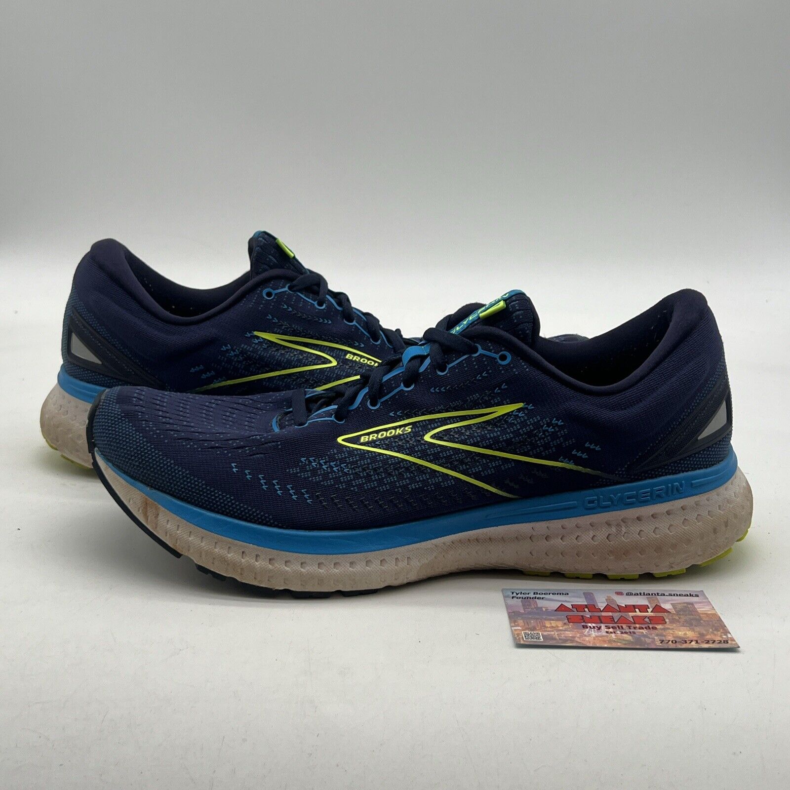 Size 12- Brooks Glycerin 19 Running Shoes Nightlife Green Navy Blue