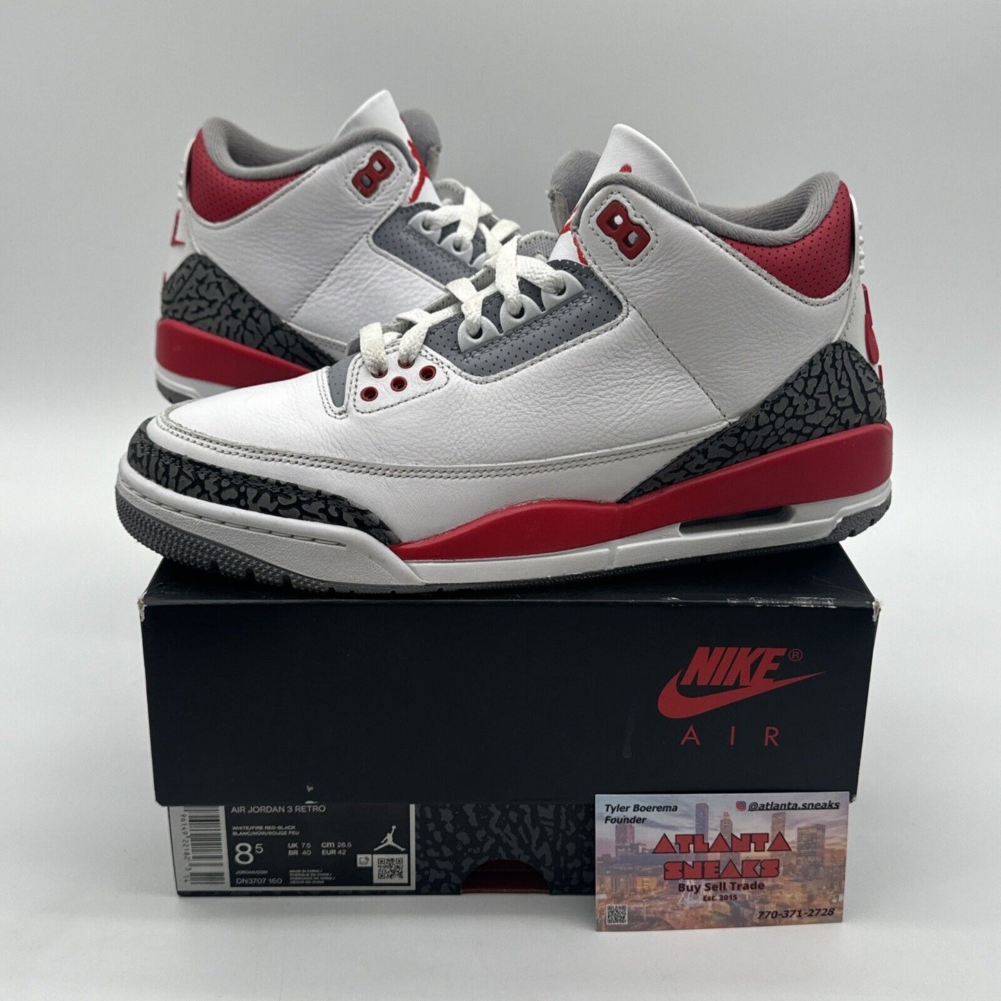 Size 8.5 - Jordan 3 Retro Mid Fire Red White Leather Elephant Print Red Infrared