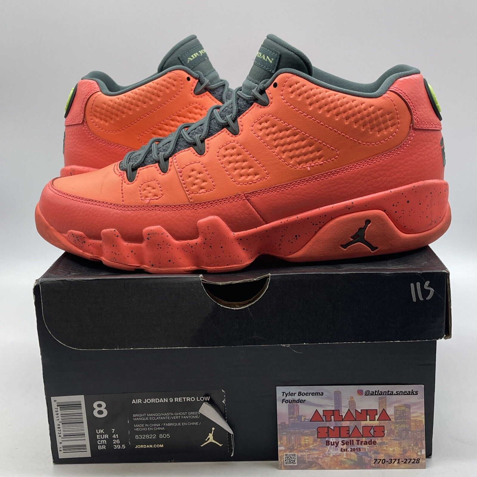 Size 8 - Air Jordan 9 Low Bright Mango Gray Leather (832822-805)