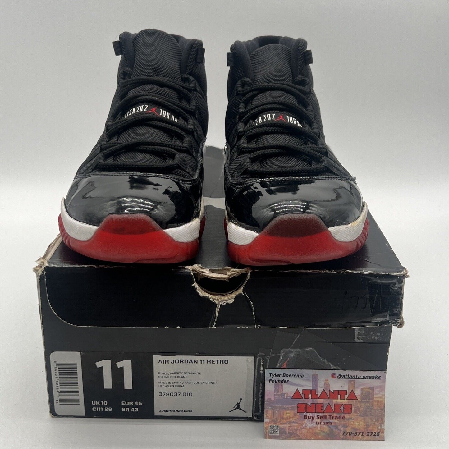 Size 11 - Jordan 11 Retro Bred 2012 Black White Red Leather (378037-010)