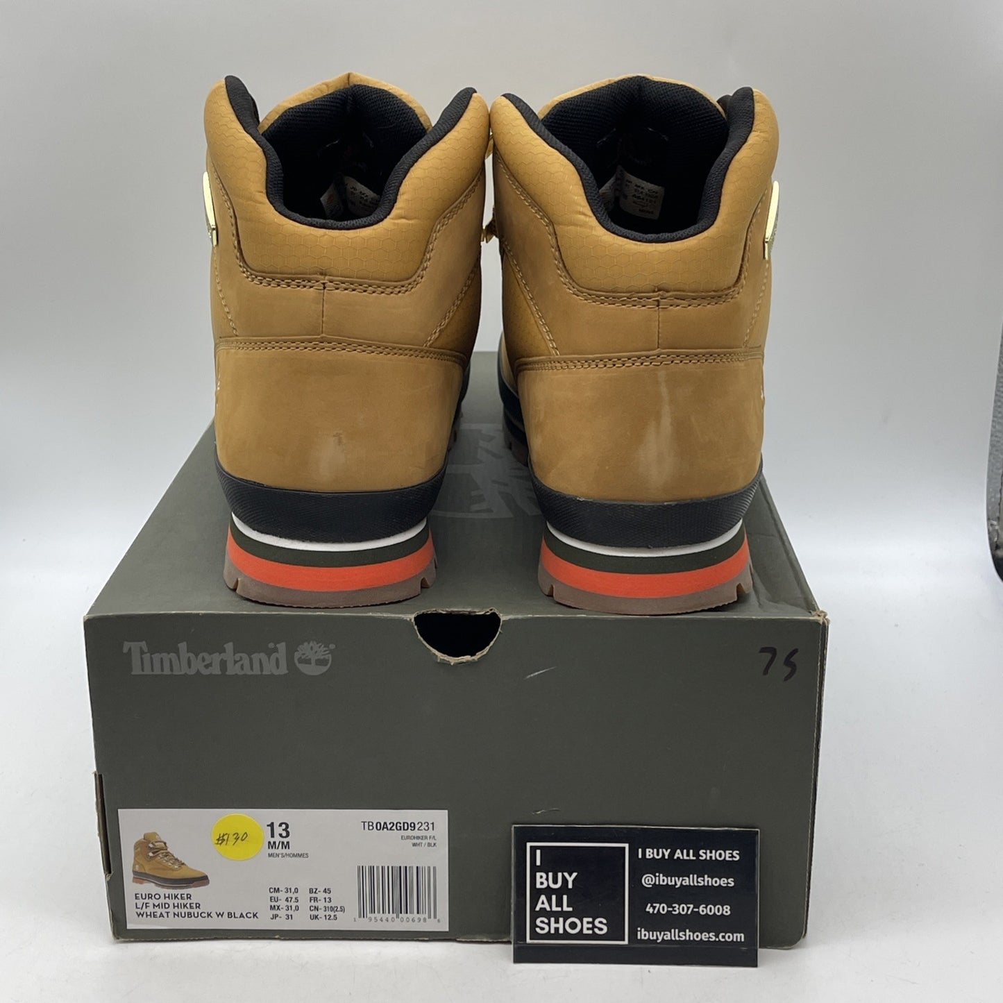 Size 13 - Timberland Men's Euro Hiker Wheat Leather Hiking Boots (A2GD9)