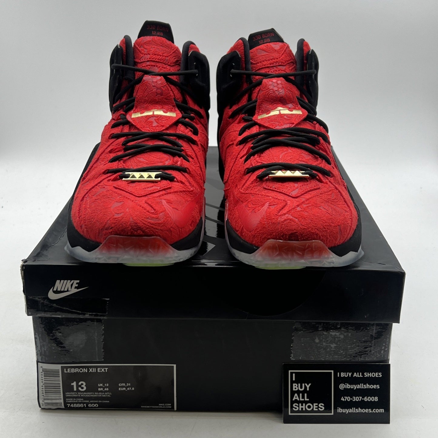 Size 13 - Nike LeBron 12 EXT Red Paisley (748861-600)
