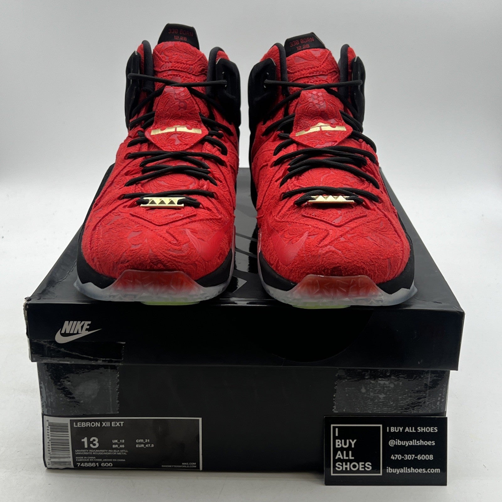 Size 13 - Nike LeBron 12 EXT Red Paisley (748861-600)