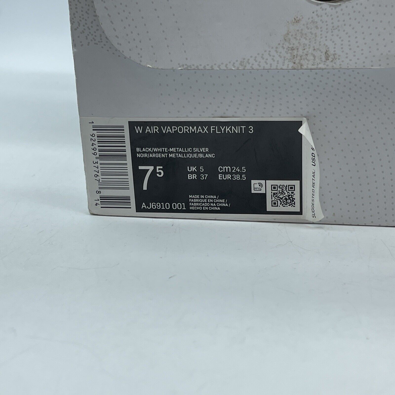 Size 7.5W - Nike Air VaporMax Flyknit 3 Oreo Black White Suede (AJ6910-001)