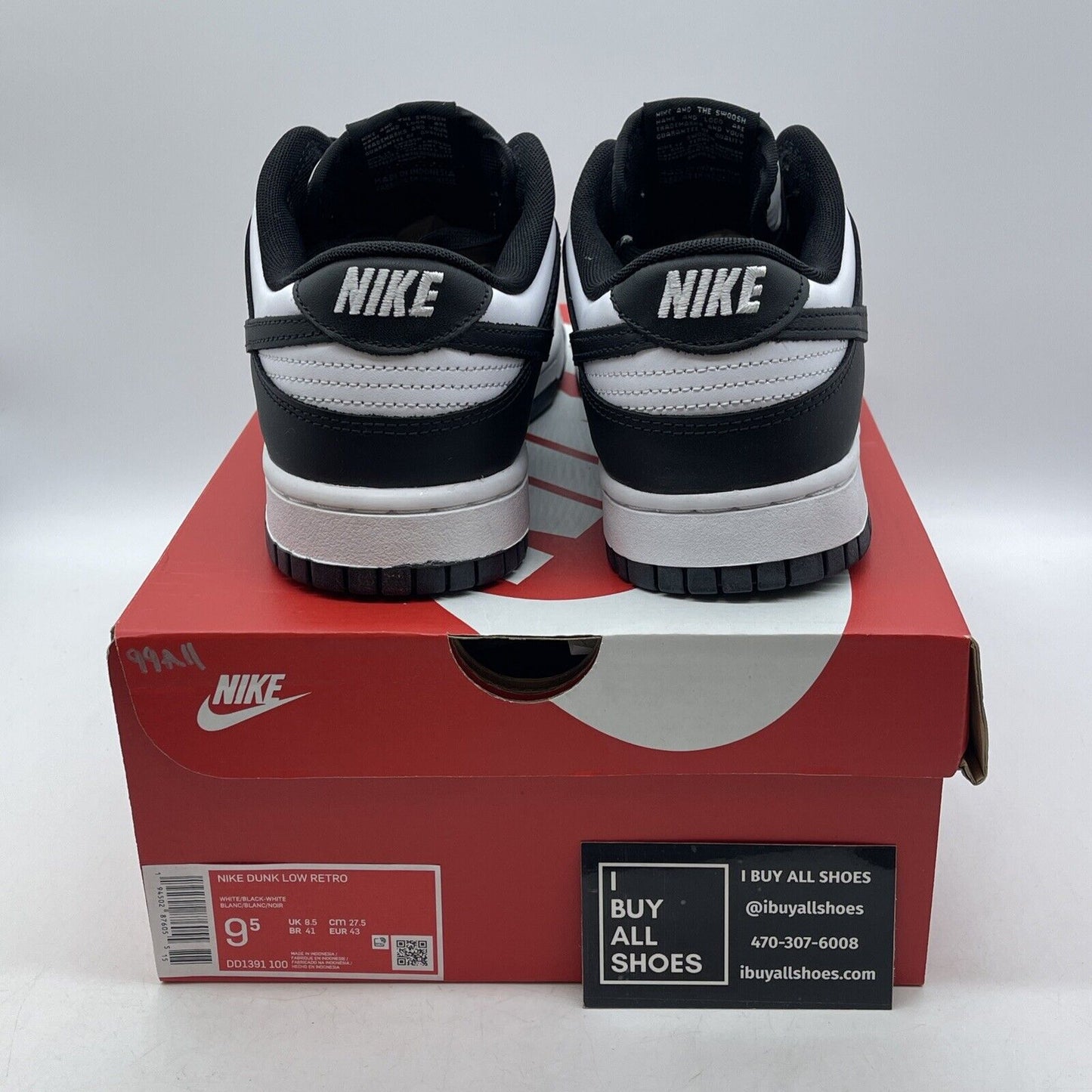 Size 9.5 - Nike Dunk Low Black White Suede Leather  (DD1391-100)