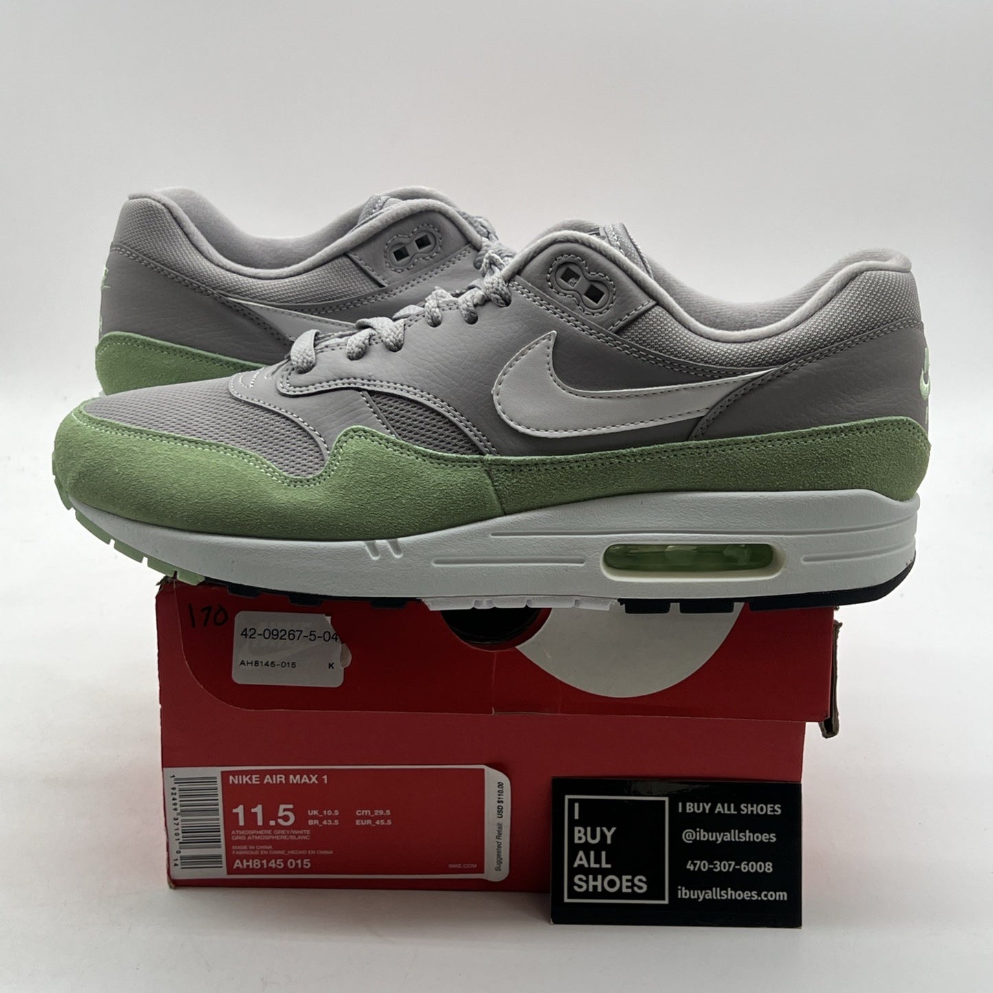 Size 11.5 - Nike Air Max 1 Grey Mint (AH8145-015)