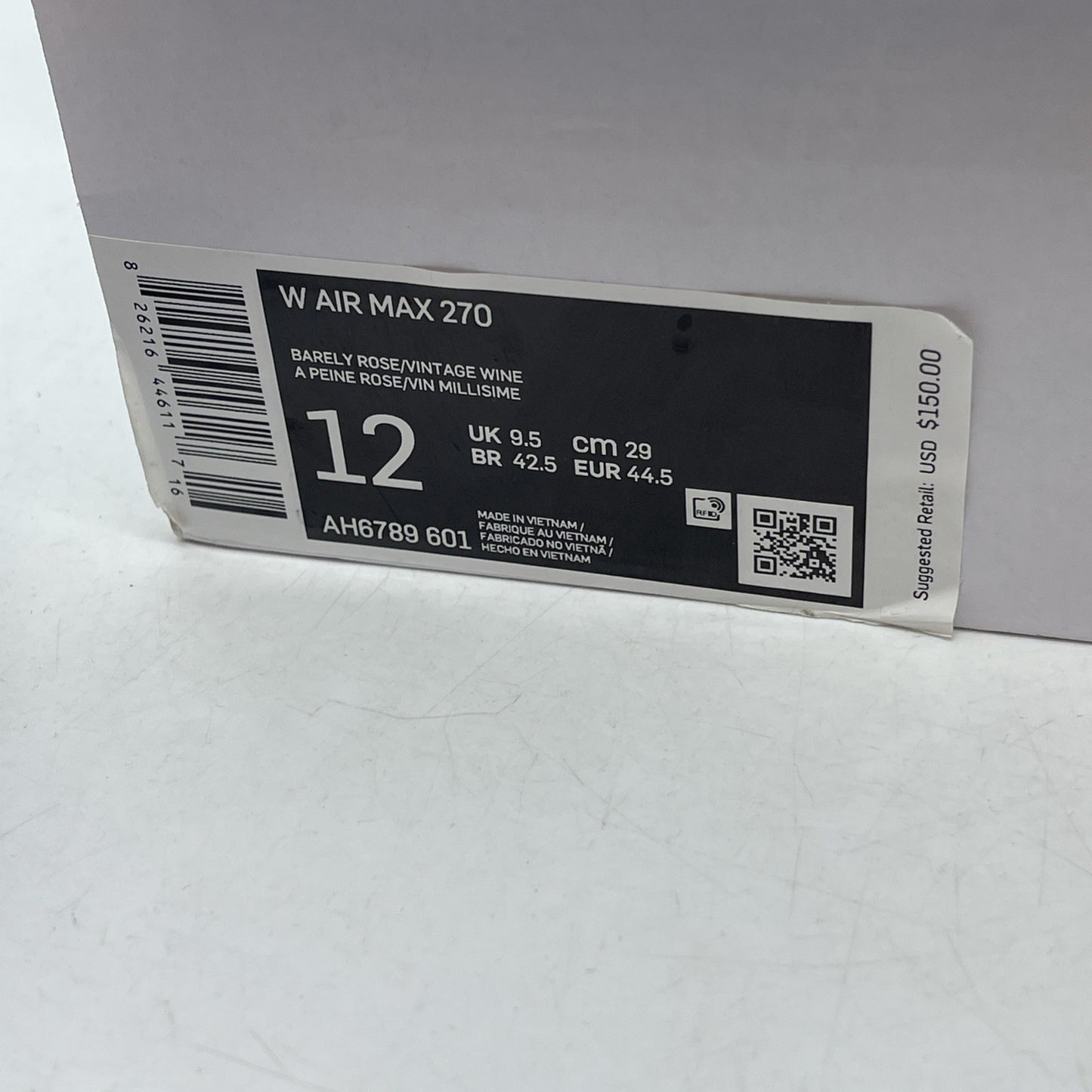 Size 12W - Nike Air Max 270 Barely Rose (AH6789-601)