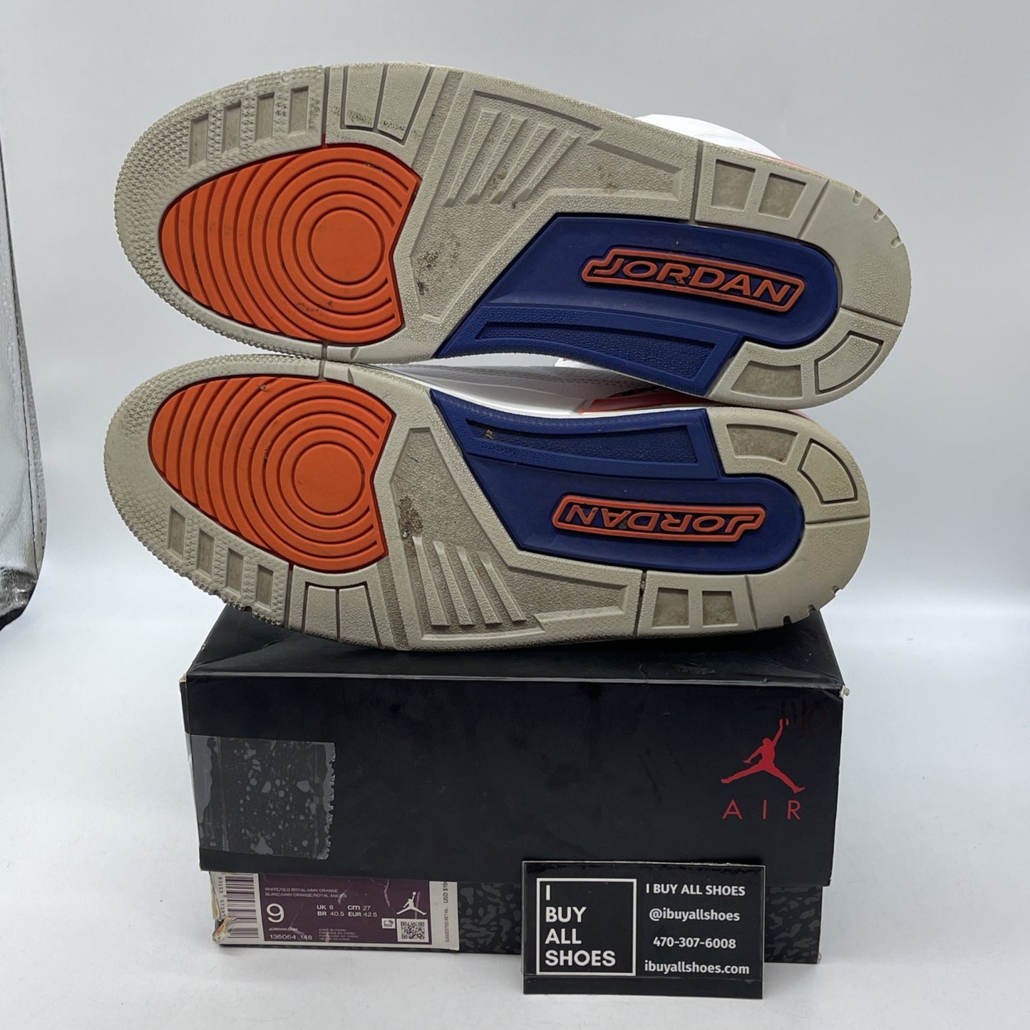 Size 9 - Air Jordan 3 Retro Knicks White Orange Grey Suede Leather (136064-148)