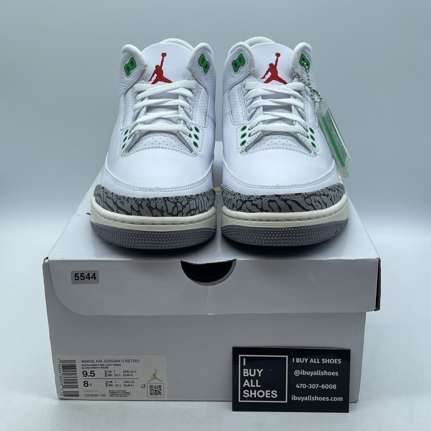 Size 9.5W - Air Jordan 3 Retro Lucky Green White Grey Leather Suede (CK9246-136)