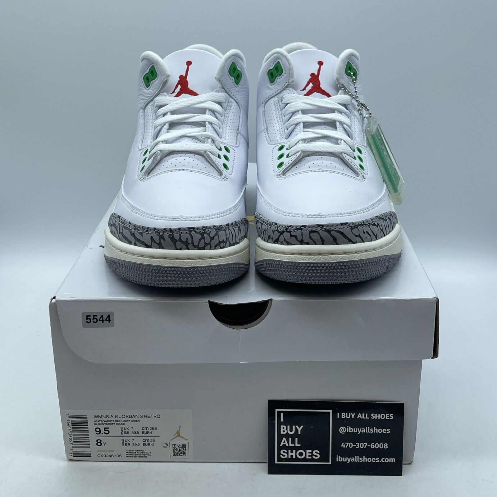 Size 9.5W - Air Jordan 3 Retro Lucky Green White Grey Leather Suede (CK9246-136)
