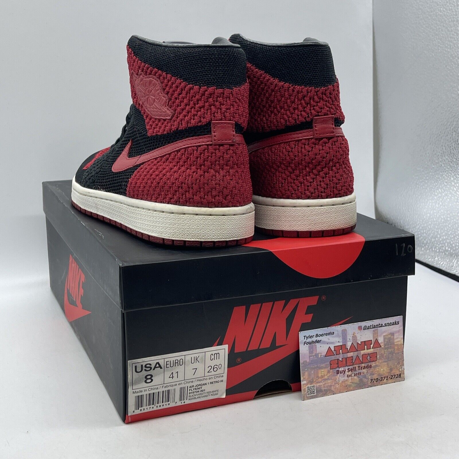 Size 8 - Air Jordan 1 Retro OG Flyknit High Bred Red Black Suede (919704-001)