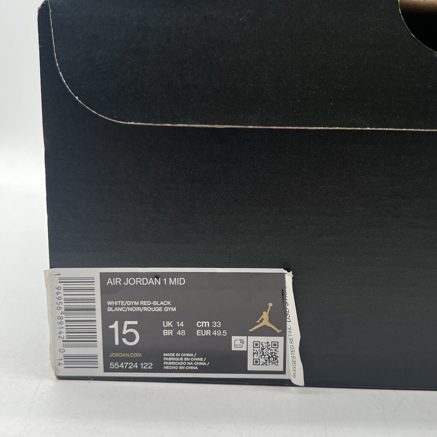 Size 15 - Air Jordan 1 Mid Black Gym Red White Leather (554724-122)