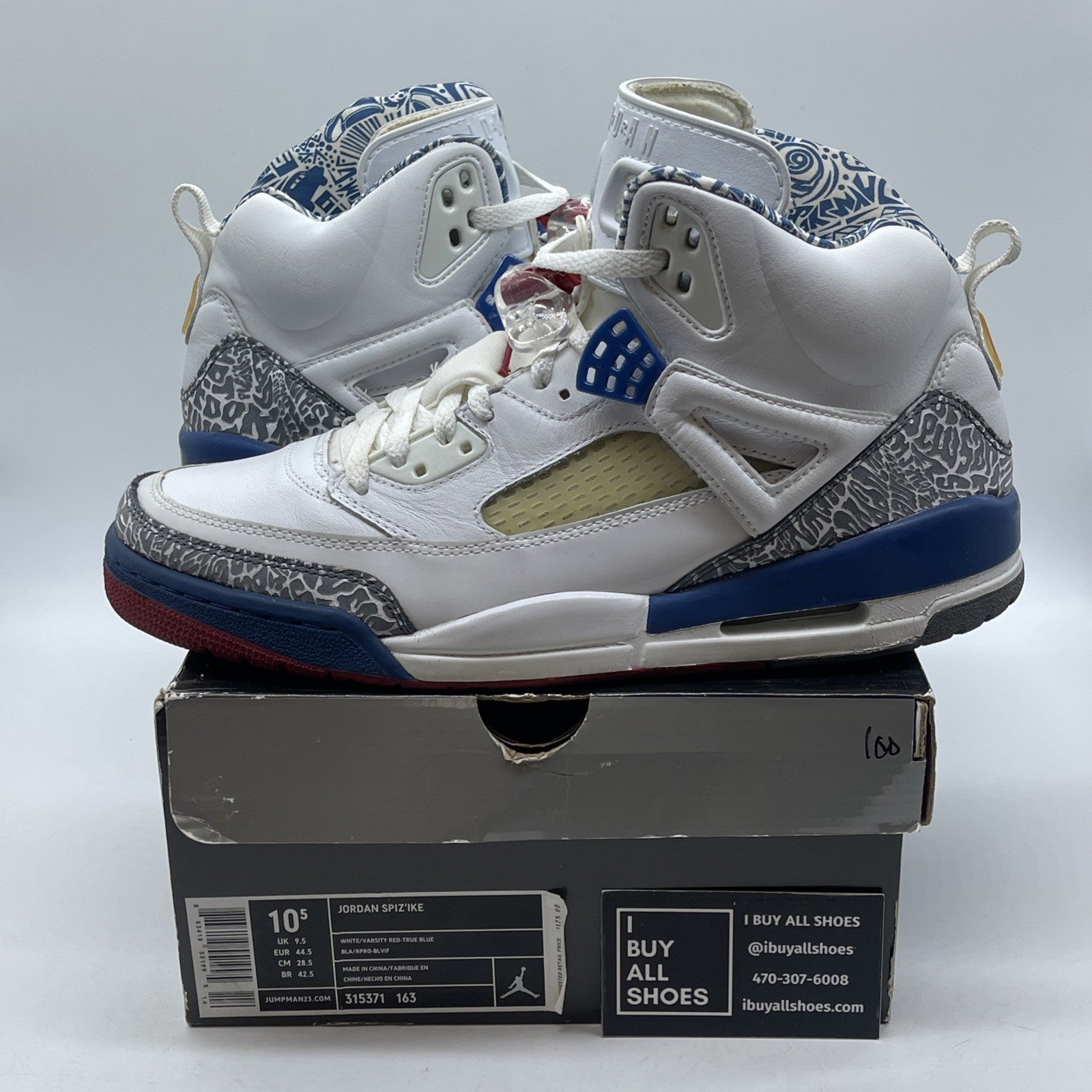 Size 10.5 - Jordan Spizike True Blue White Grey Suede Leather (315371-163)