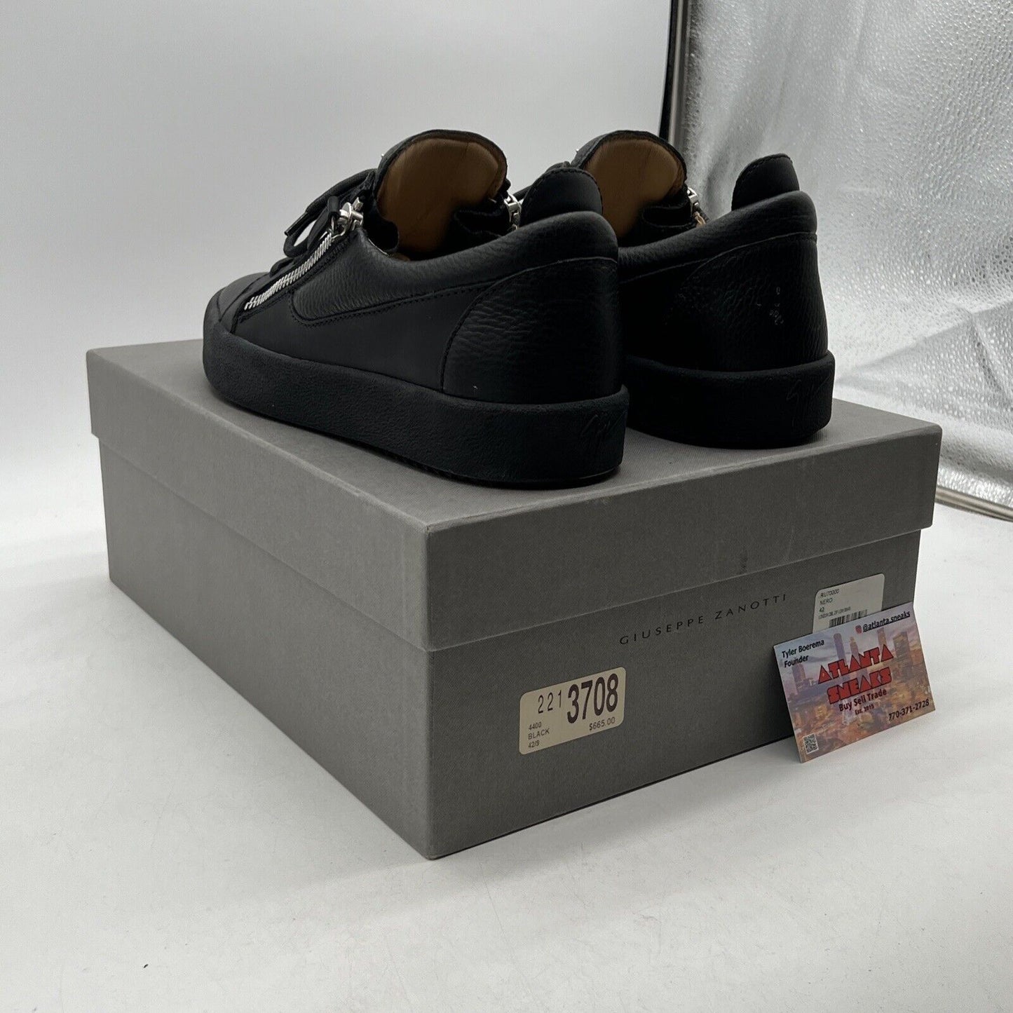 Size 9 - Giuseppe Zanotti Men's Black London Double-Zip Sneaker Shoe