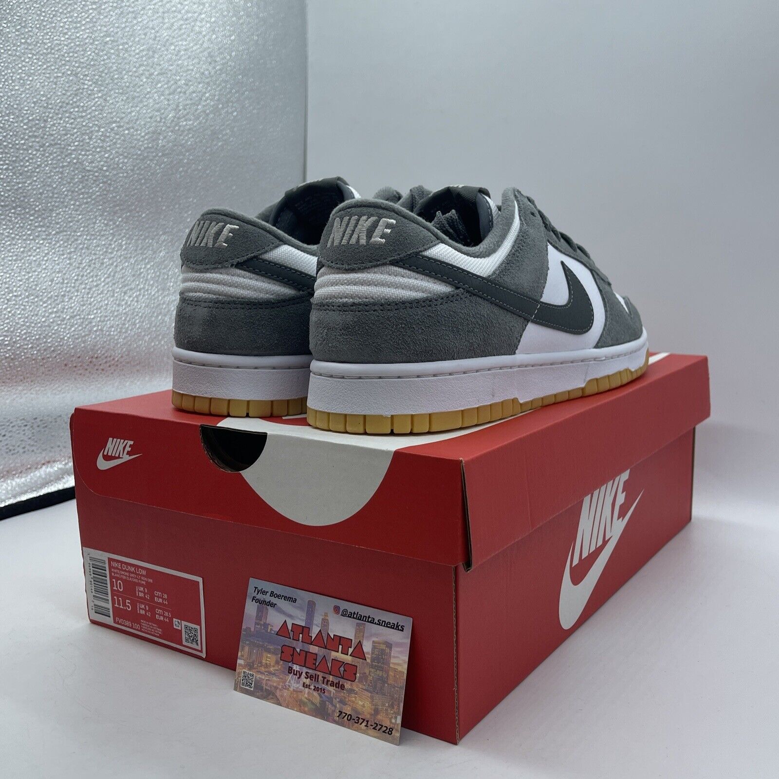 Size 10 - Nike Dunk Low Smoke Grey Gum White Suede (FV0389-100)