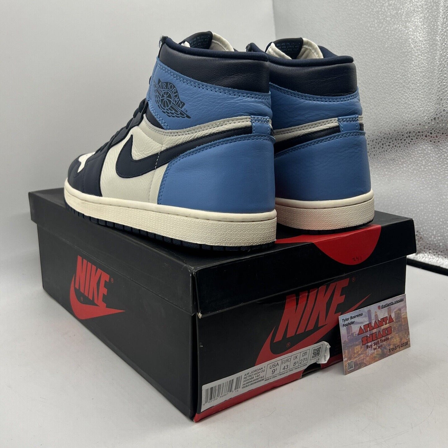 Size 9.5 - Jordan 1 Retro OG High Obsidian UNC 2019 White Leather (555088-140)