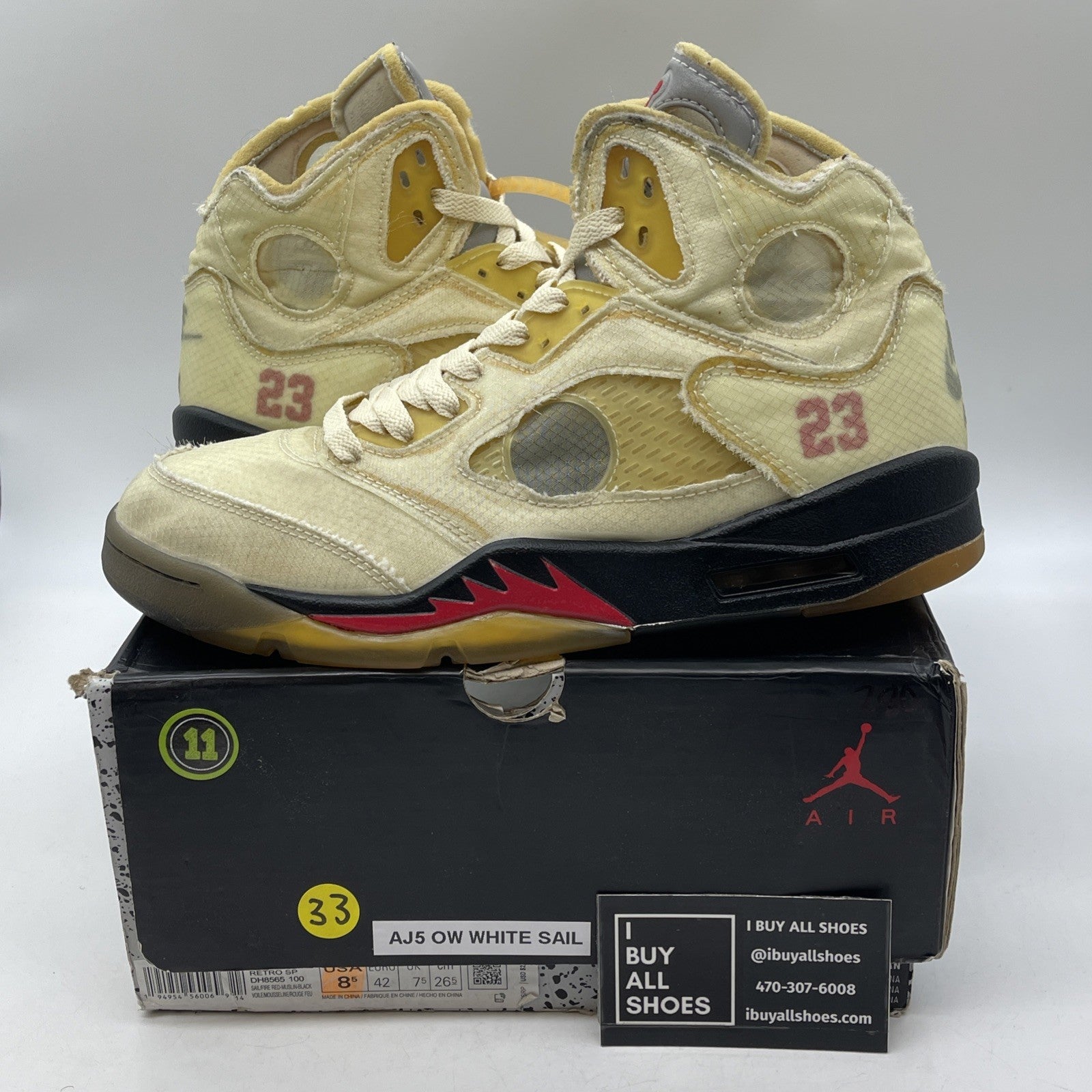 Size 8.5 - Jordan 5 SP x Off-White Mid Sail Red Black Suede (DH8565-100)