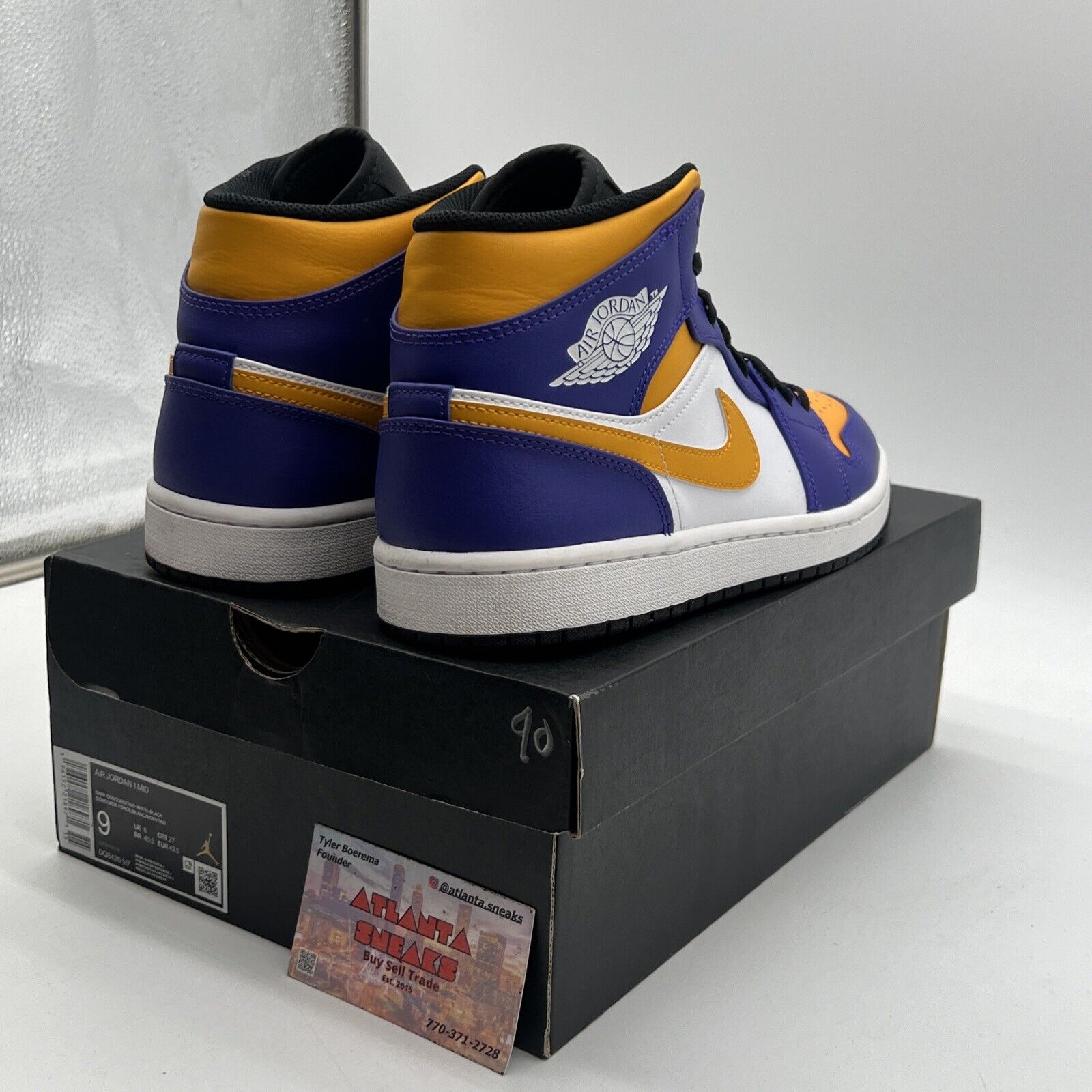 Size 9 - Jordan 1 Mid Lakers Yellow White Purple Leather Black (DQ8526-517)