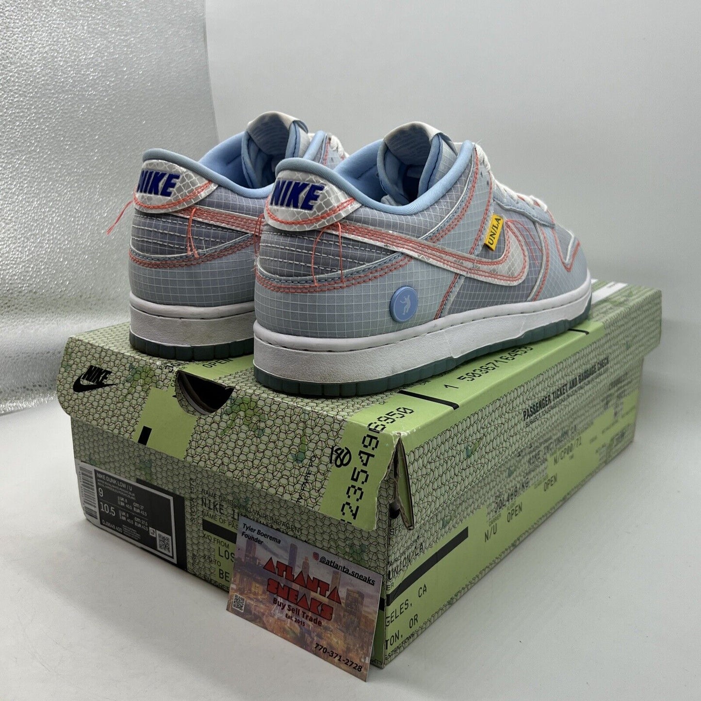 Size 9 - Nike Dunk Low x Union LA Passport Pack - Argon White Blue (DJ9649-400)