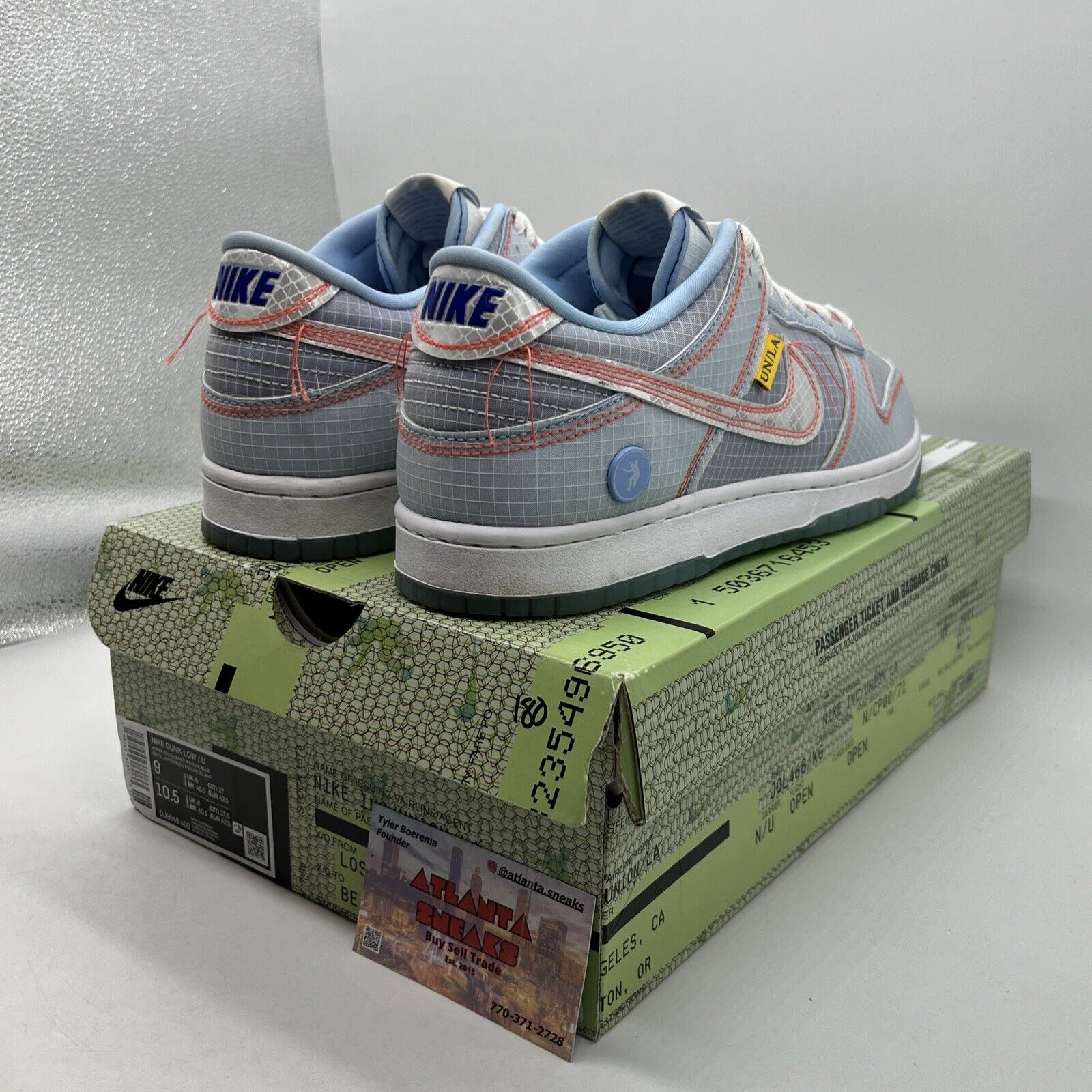 Size 9 - Nike Dunk Low x Union LA Passport Pack - Argon White Blue (DJ9649-400)