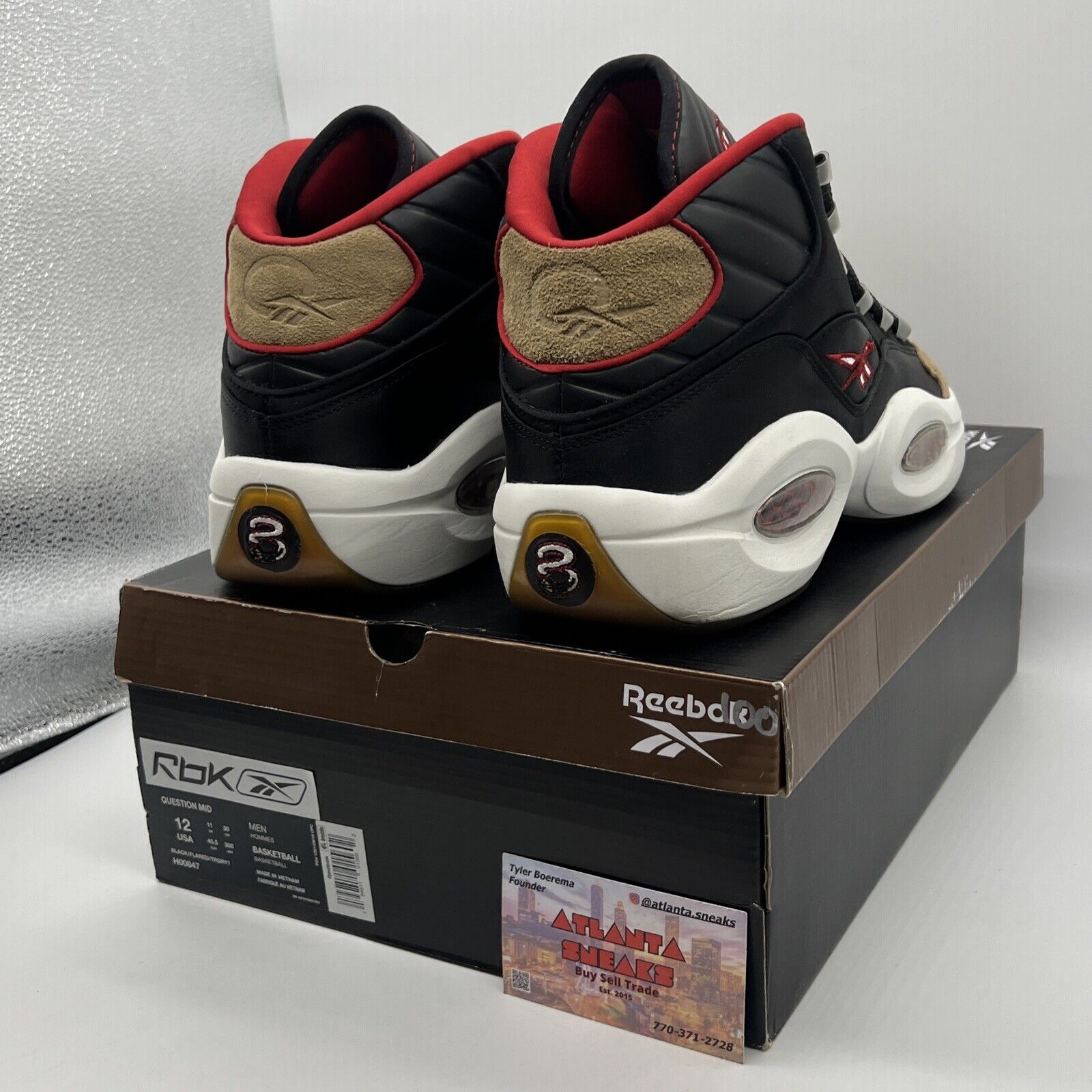 Size 12 - Reebok Question Mid 76ers Alternate Black Red White Gum Leather Suede