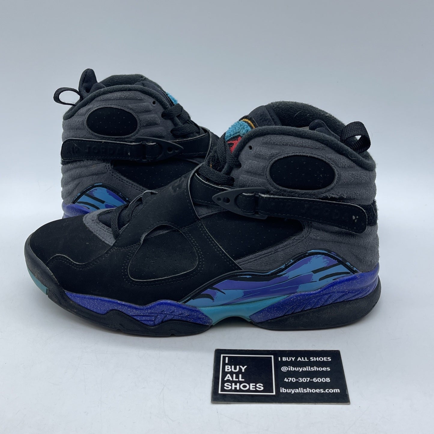 Size 8 - Jordan 8 Retro Aqua 2015 Black Grey Purple Blue Suede (305381-025)