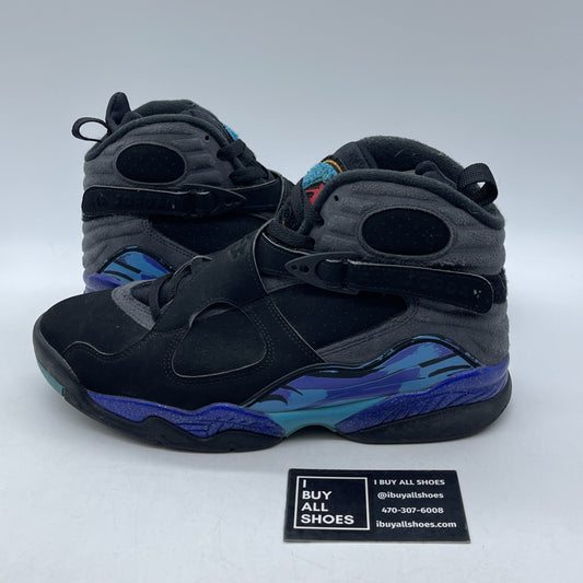 Size 8 - Jordan 8 Retro Aqua 2015 Black Grey Purple Blue Suede (305381-025)