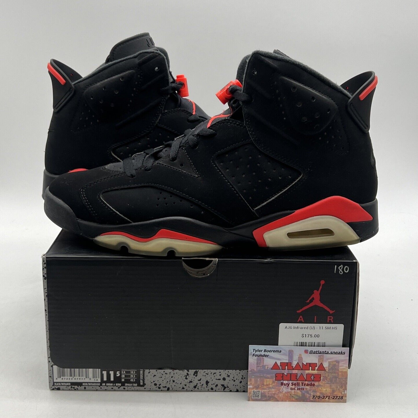 Size 11.5 - Jordan 6 Retro Mid Infrared Black Red Suede (384664-060)
