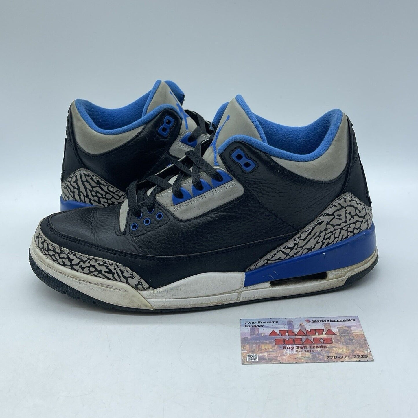 Size 9.5 - Air Jordan 3 Retro Sport Blue Black Leather Grey Suede (136064-007)
