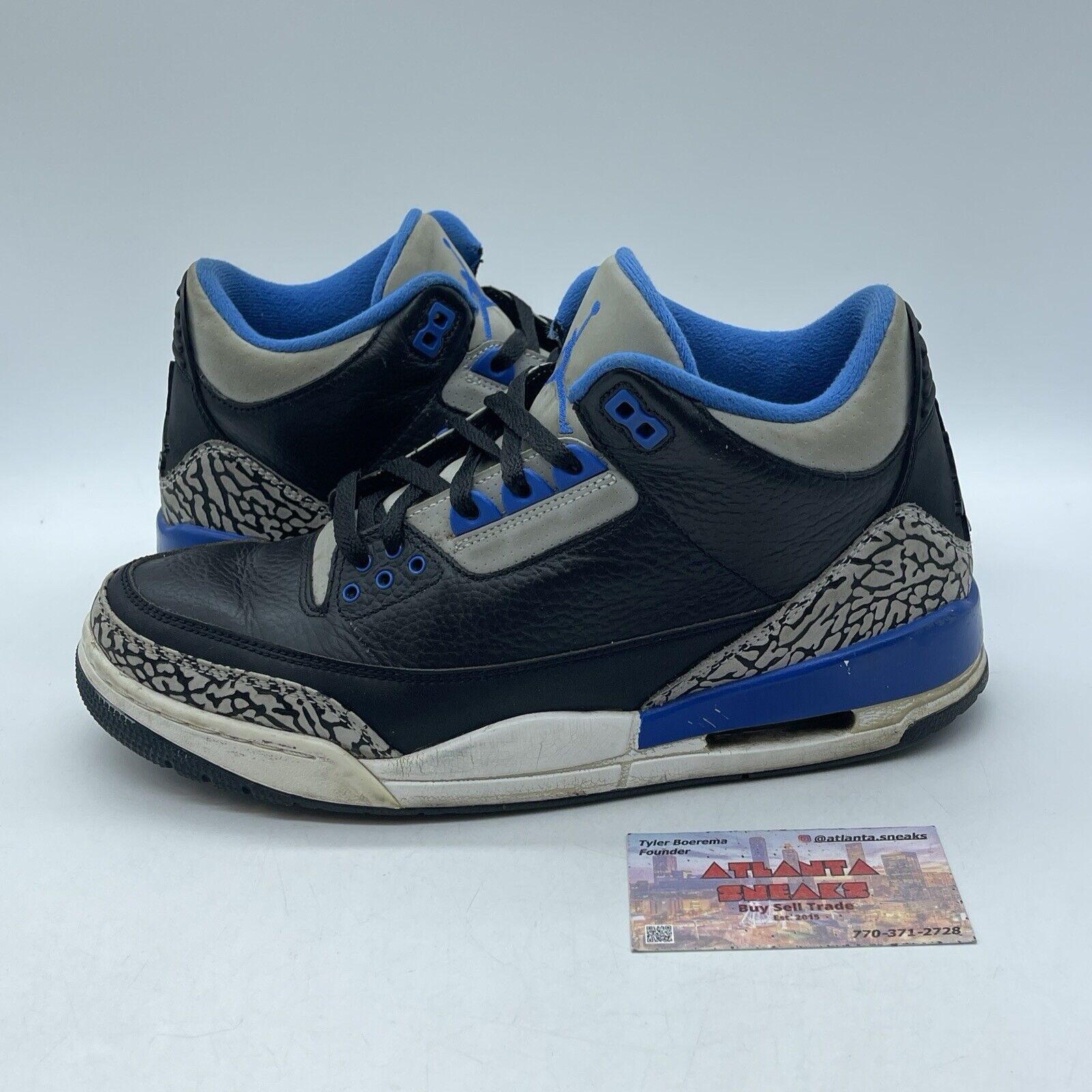 Size 9.5 - Air Jordan 3 Retro Sport Blue Black Leather Grey Suede (136064-007)