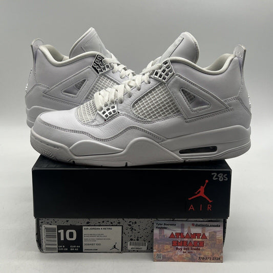 Size 10 - Jordan 4 Retro Mid Pure Money White Leather Silver (308497-100)