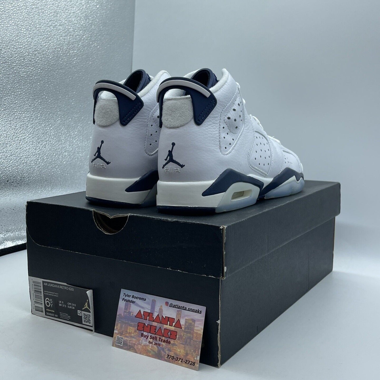 Size 6.5 - Jordan 6 Retro Midnight Navy White Leather (384665-141)