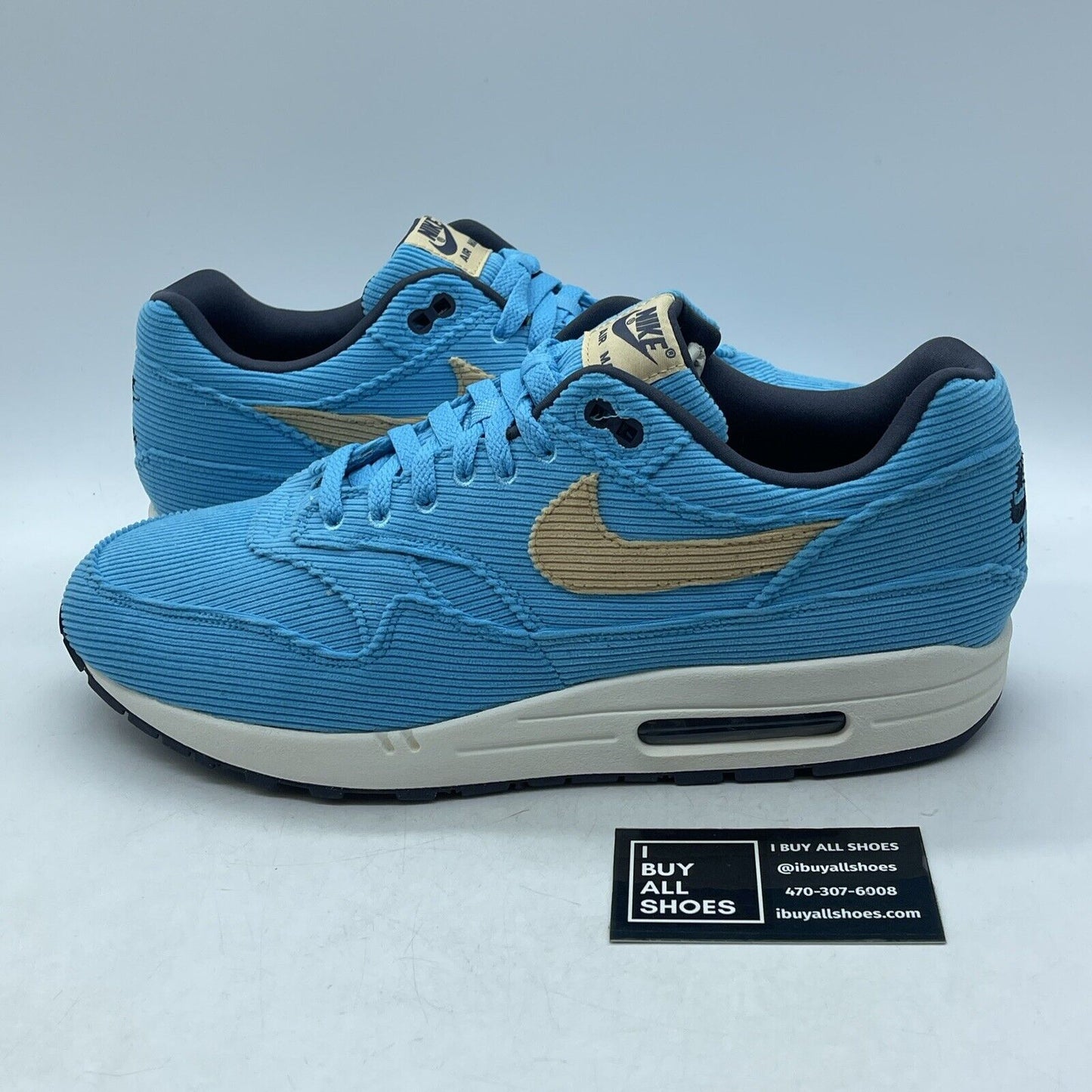 Size 12.5 - Nike Air Max 1 Premium Baltic Blue Corduroy Brown Suede (FB8915-400)
