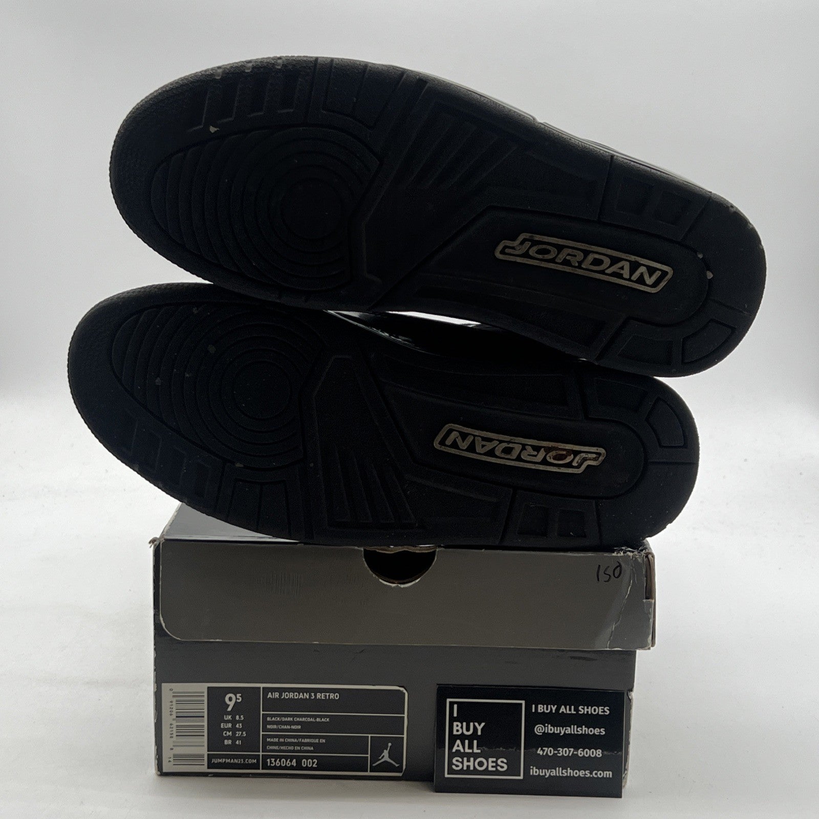 Size 9.5 - Air Jordan 3 Retro Black Cat (136064-002)