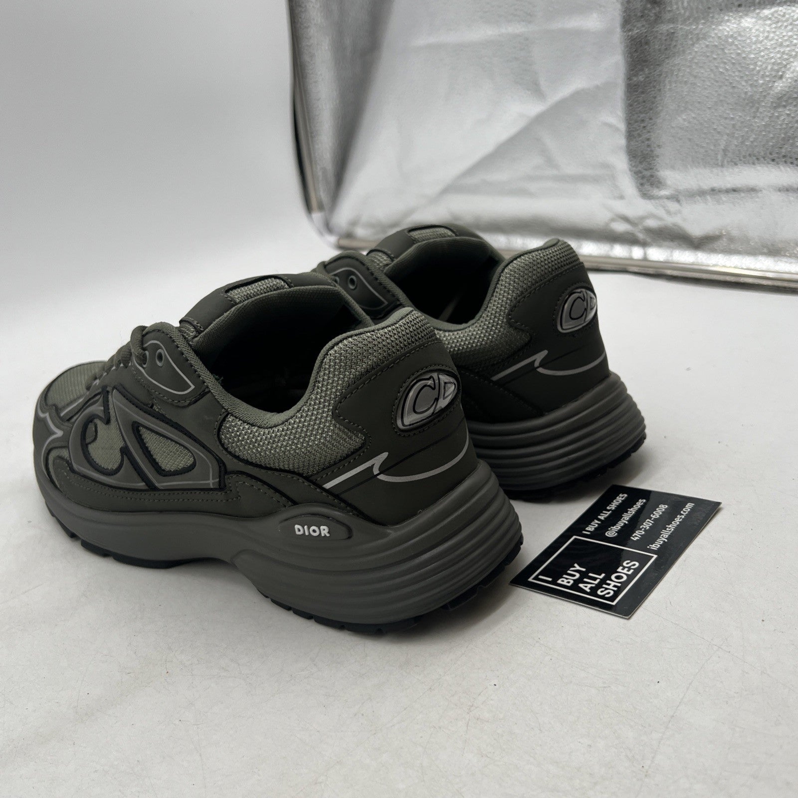 Size 42 - Dior B30 Microfiber Mesh Olive Mens Sneakers (3SN279ZMB_H969)