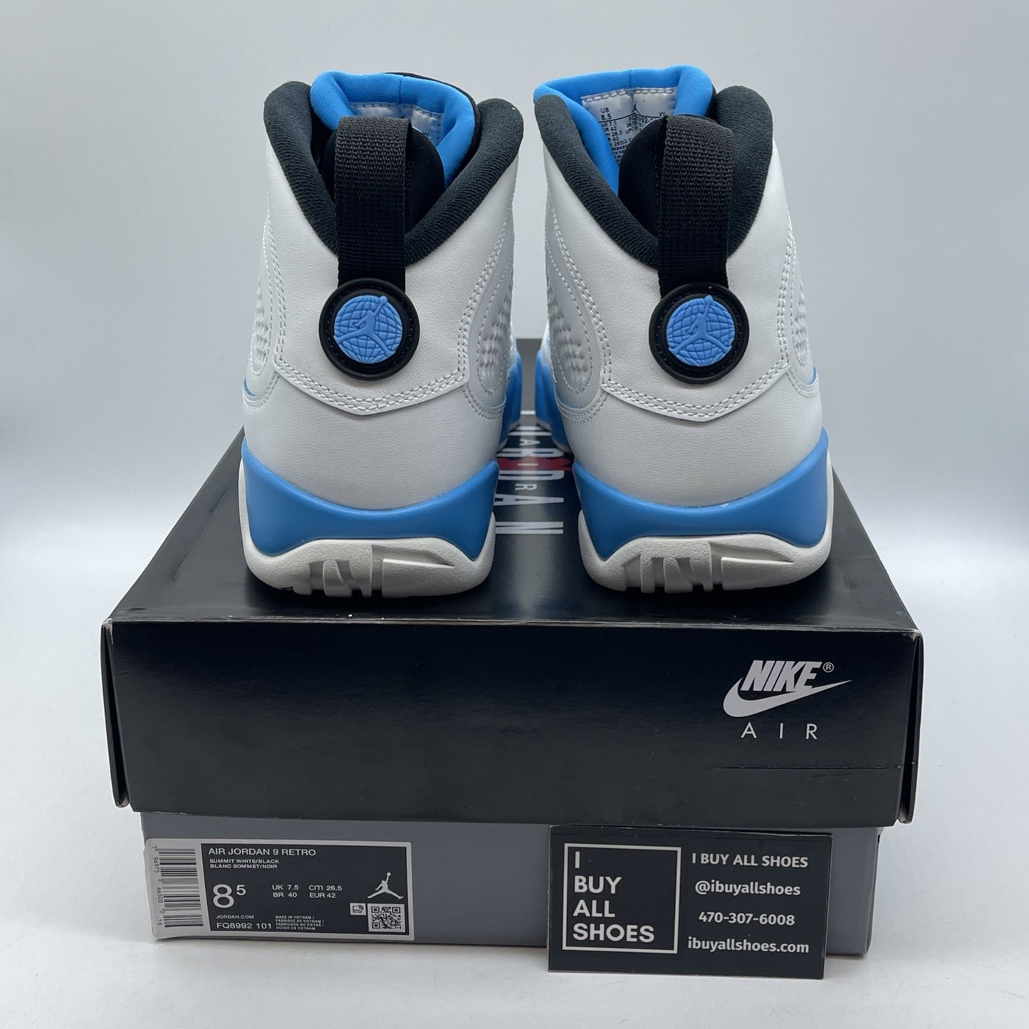 Size 8.5 - Air Jordan 9 Retro 2024 Powder Blue White Leather (FQ8992-101)