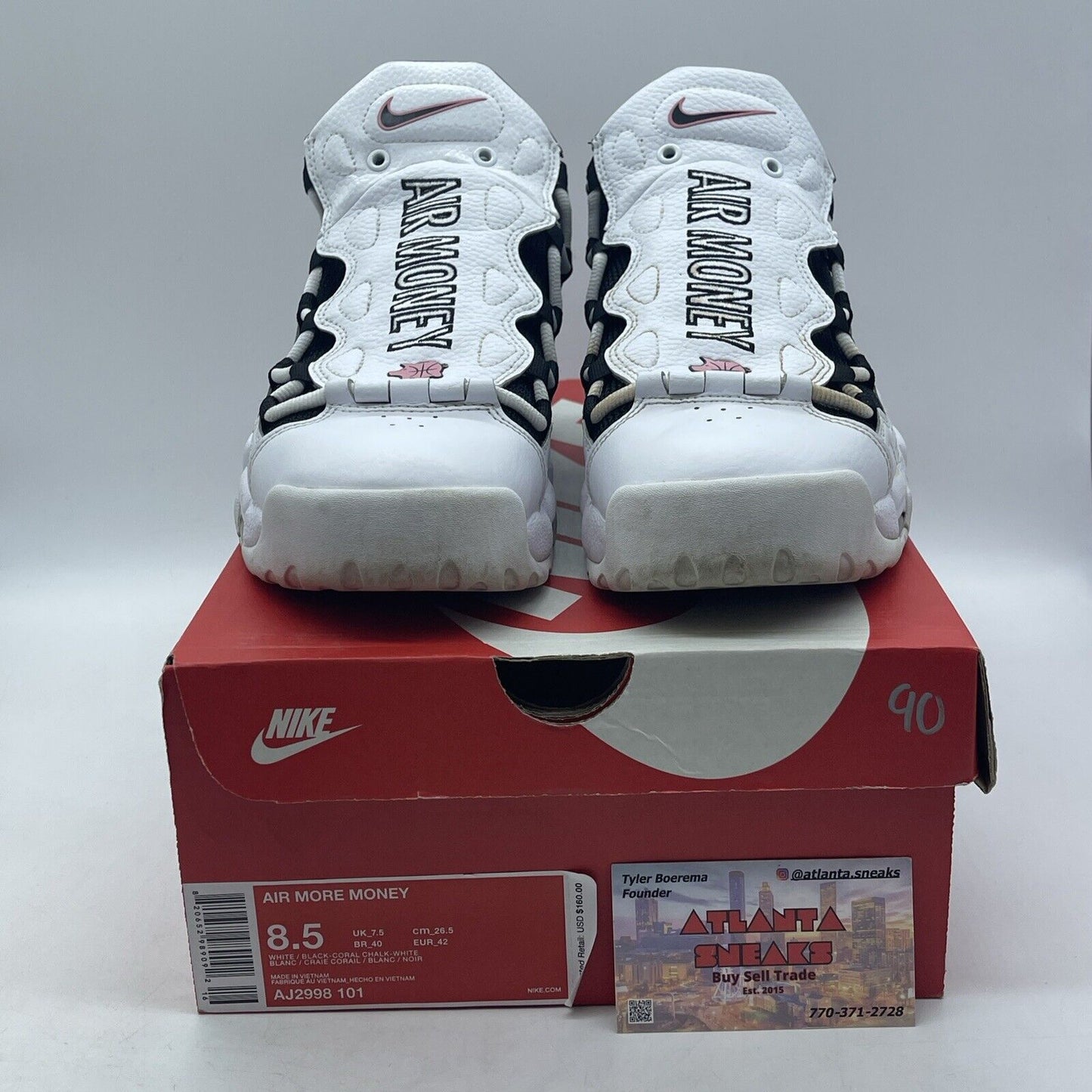 Size 8.5 - Nike Air More Money Piggy Bank White Black Pink (AJ2998-101)