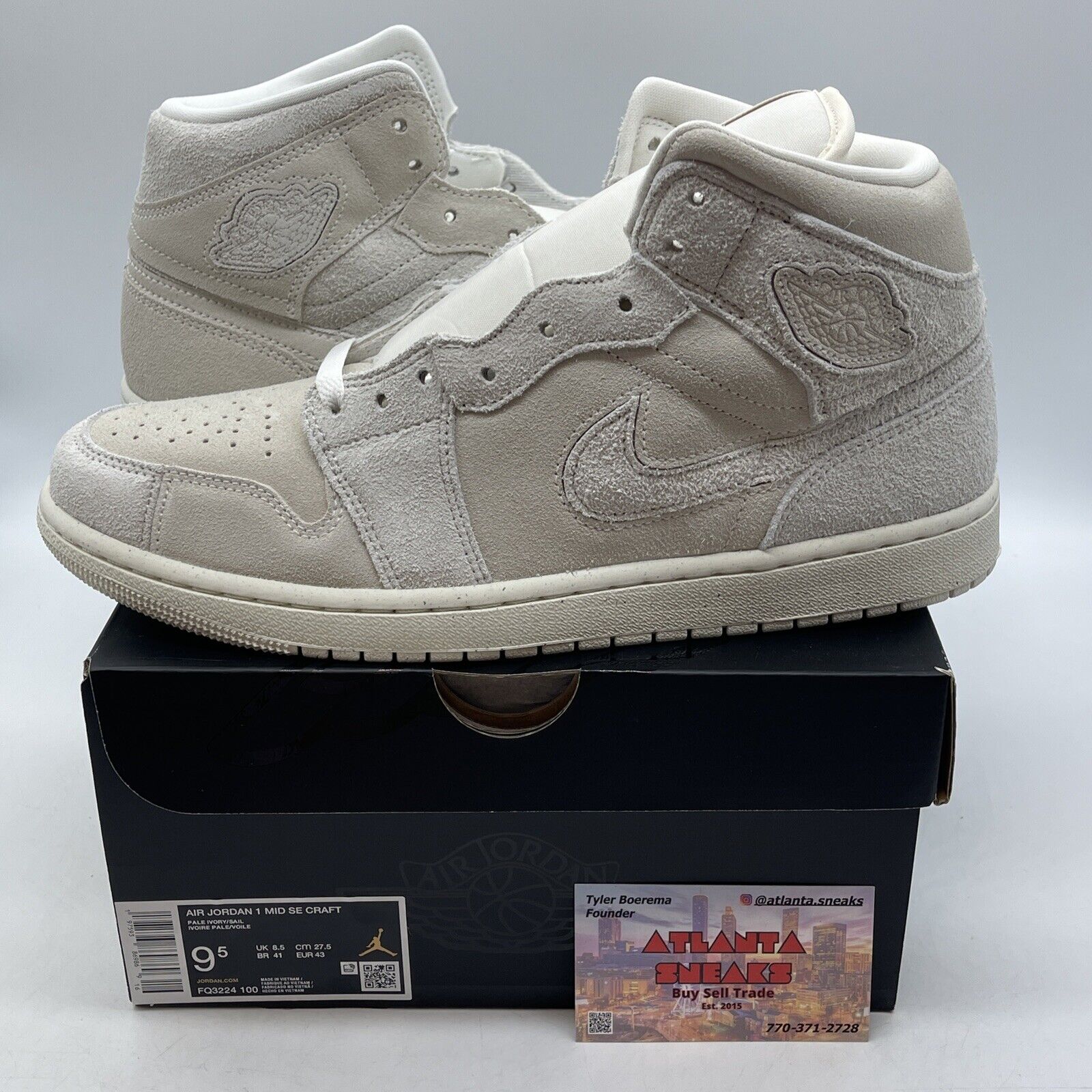 Size 9.5 - Air Jordan 1 SE Craft Mid Pale Ivory Suede (FQ3224-100)