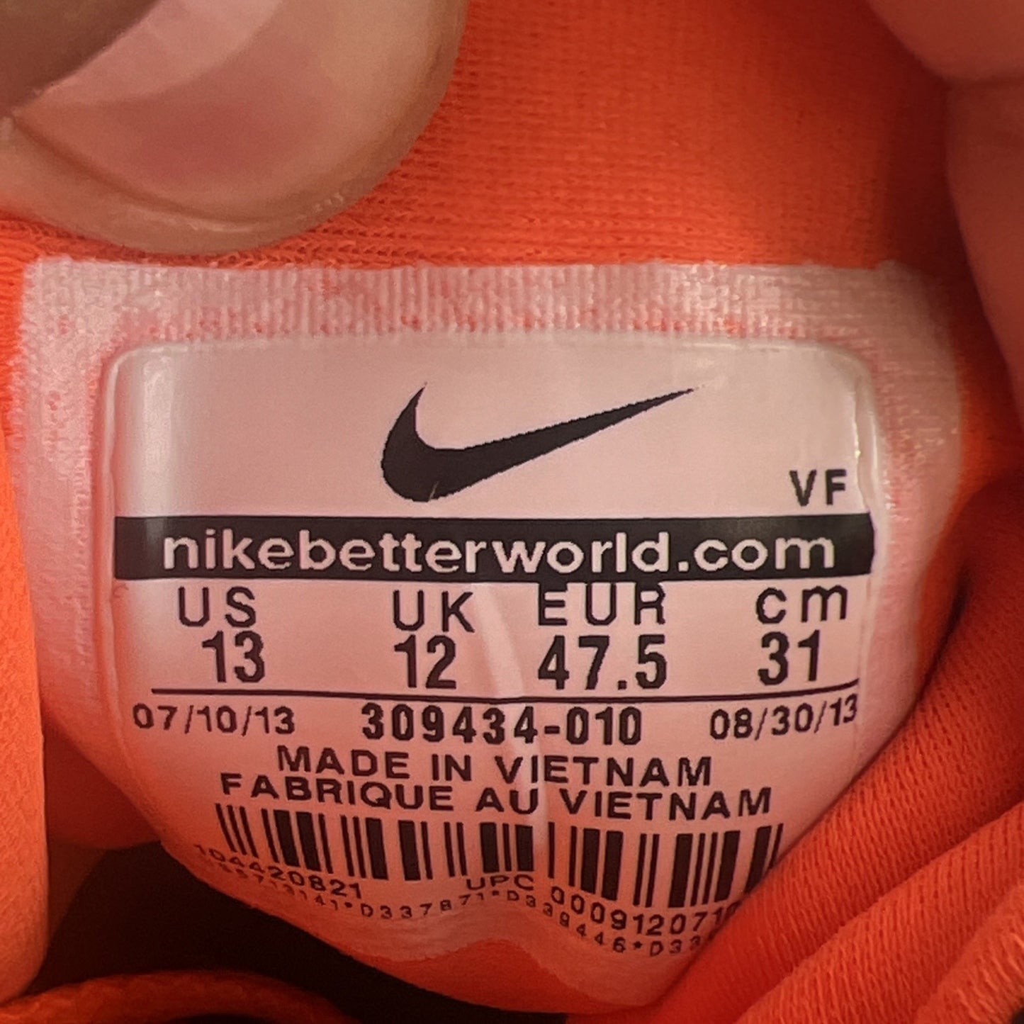 Size 13 - Nike Air Diamond Turf Black Total Orange (309434-010)