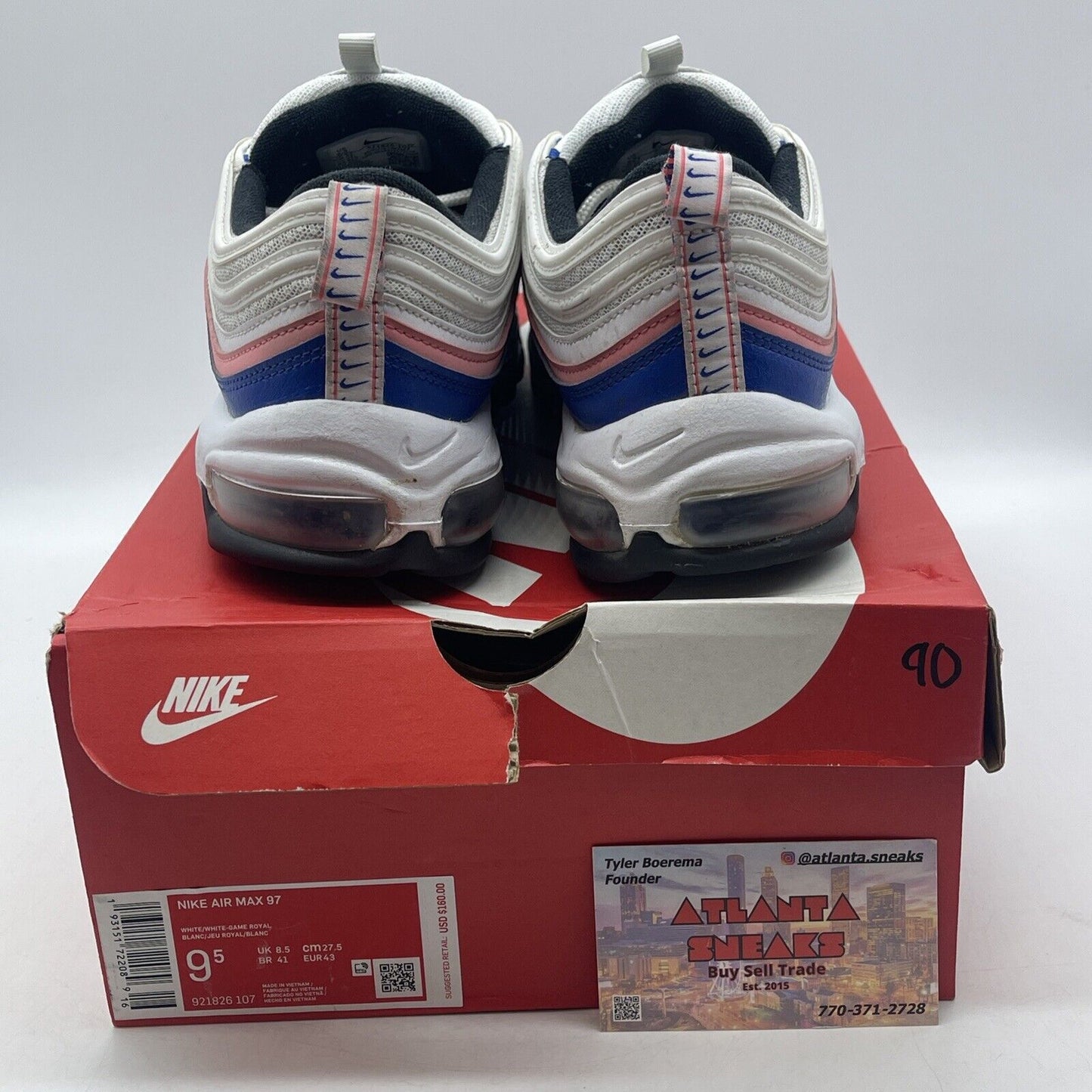 Size 9.5 - Nike Air Max 97 Ultramarine White Pink Blue (921826-107)