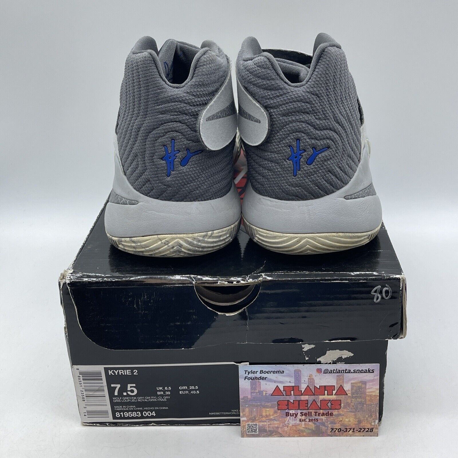 Size 7.5 - Nike Kyrie 2 Omega Grey White Suede Blue Leather  (819583-004)