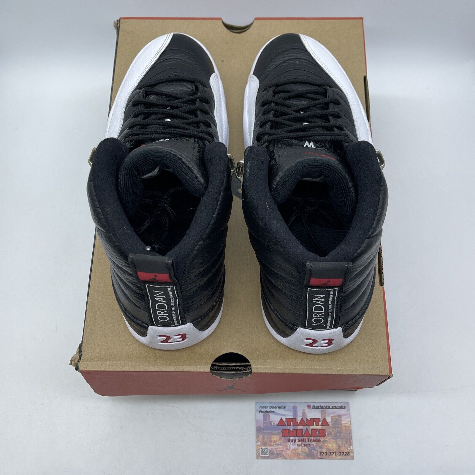 Size 7.5 - Jordan 12 Retro Mid Playoff Black White Red Leather (CT8013-006)