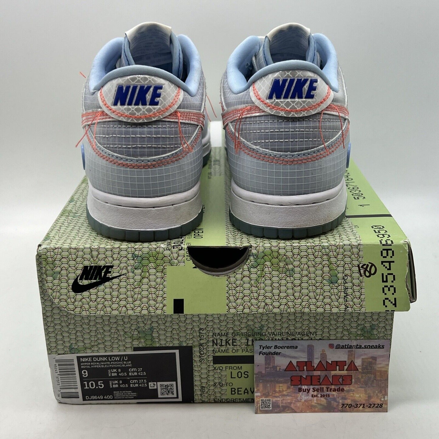 Size 9 - Nike Dunk Low x Union LA Passport Pack - Argon White Blue (DJ9649-400)