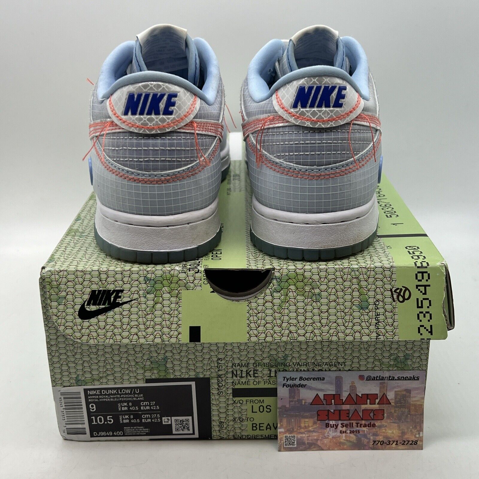 Size 9 - Nike Dunk Low x Union LA Passport Pack - Argon White Blue (DJ9649-400)