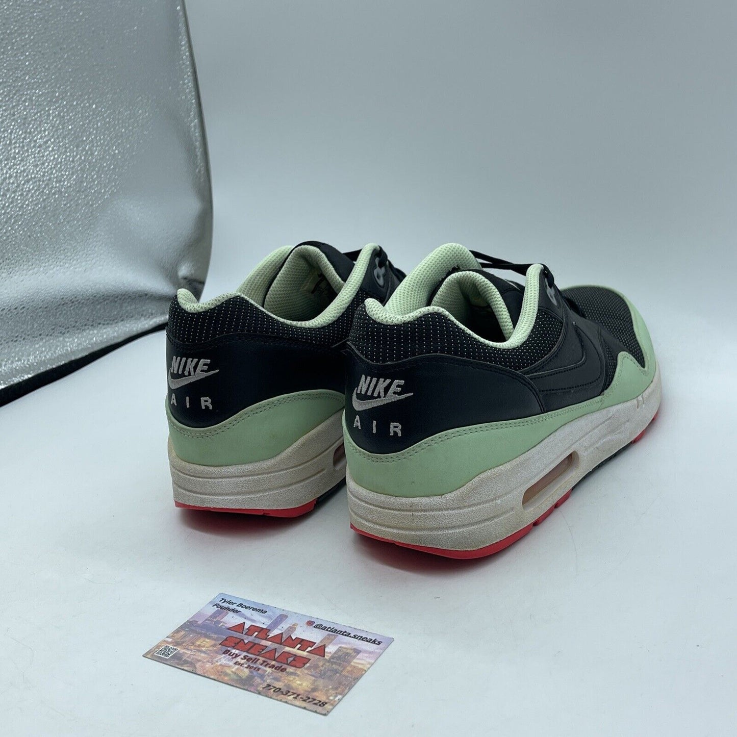Size 11 - Nike Air Max 1 FB Yeezy Black Leather Green Suede White (579920-066)