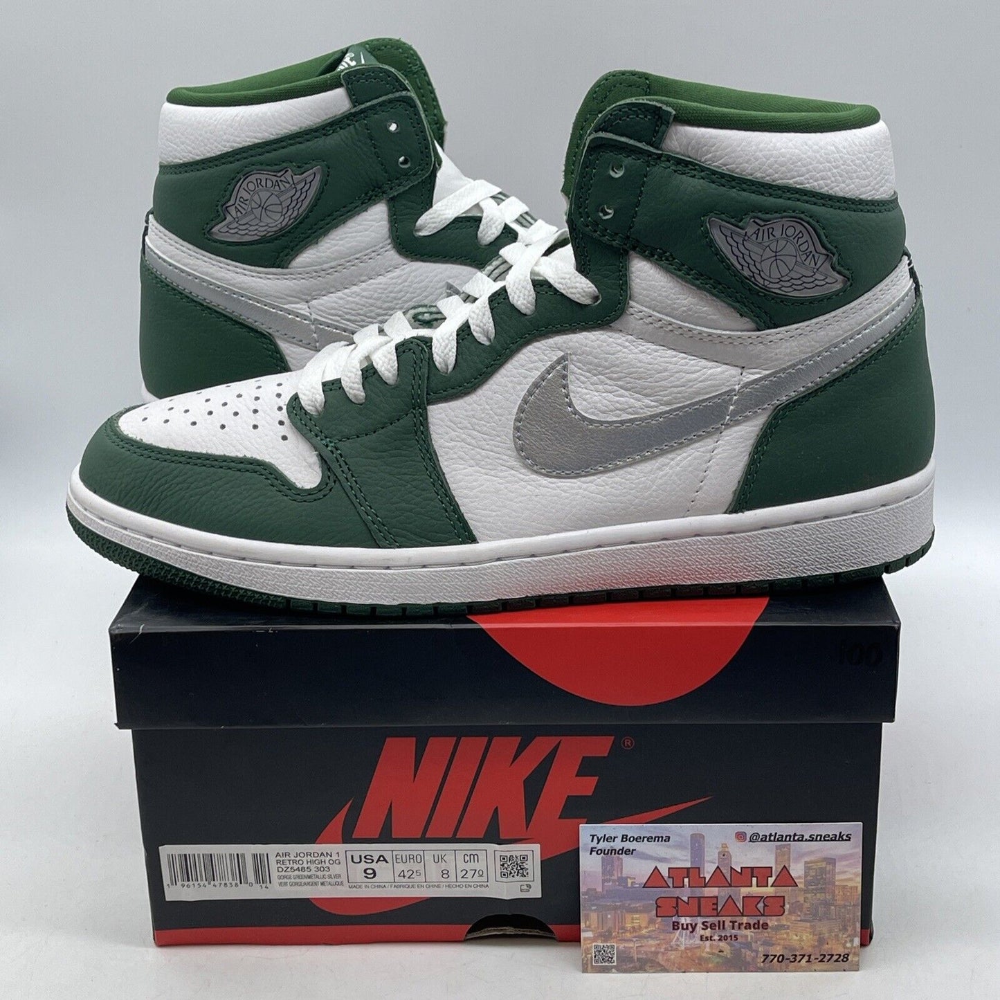 Size 9 - Jordan 1 Retro OG High Gorge Green White Silver Leather (DZ5485-303)