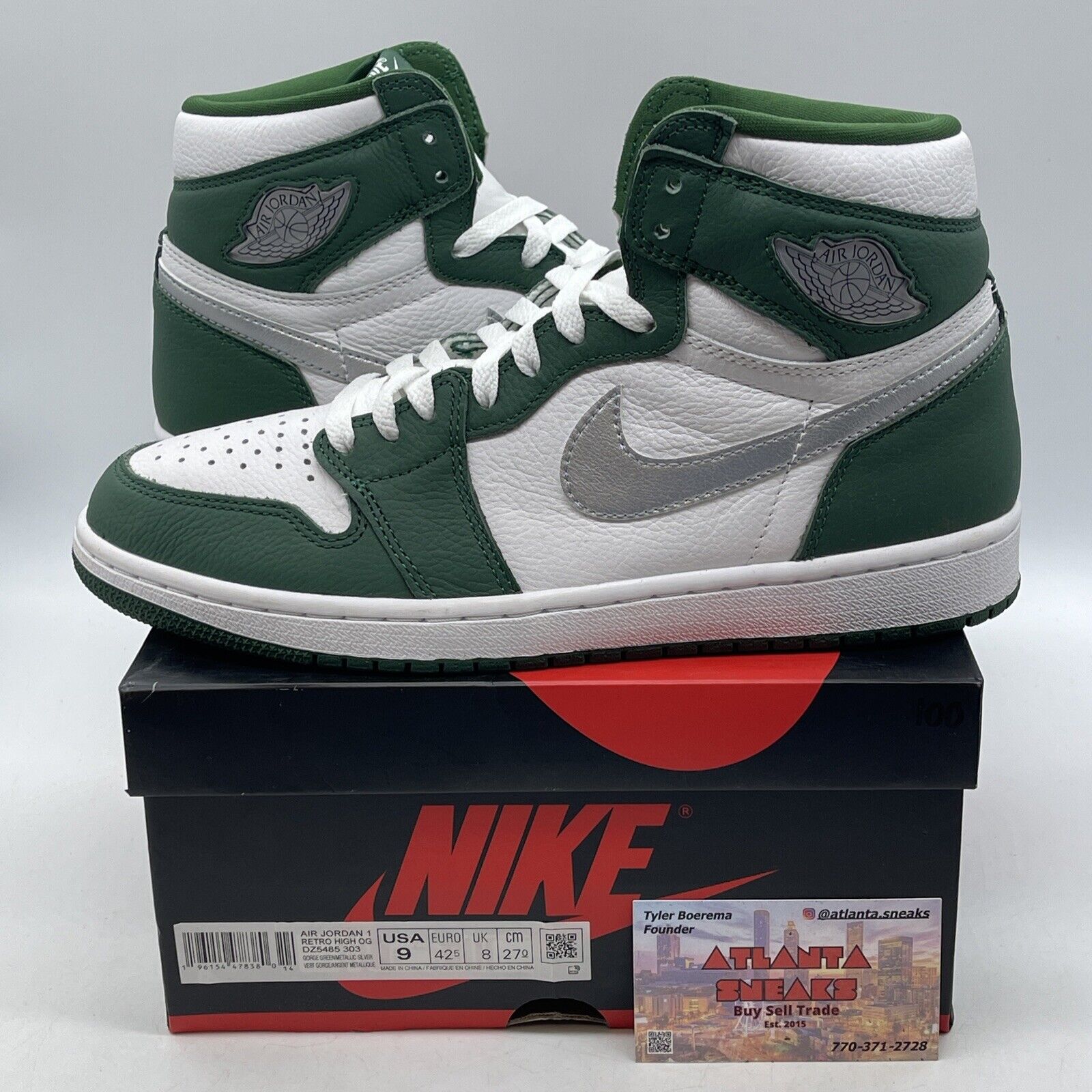 Size 9 - Jordan 1 Retro OG High Gorge Green White Silver Leather (DZ5485-303)