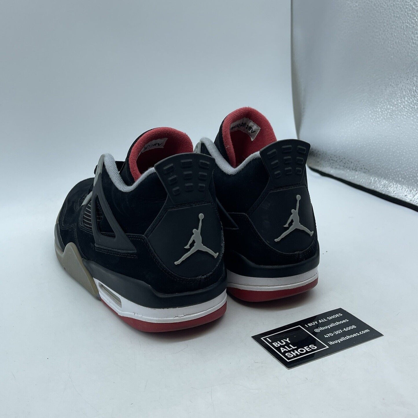 Size 10 - Jordan 4 Retro bred release 2012 Black White Grey Suede (308497-089)