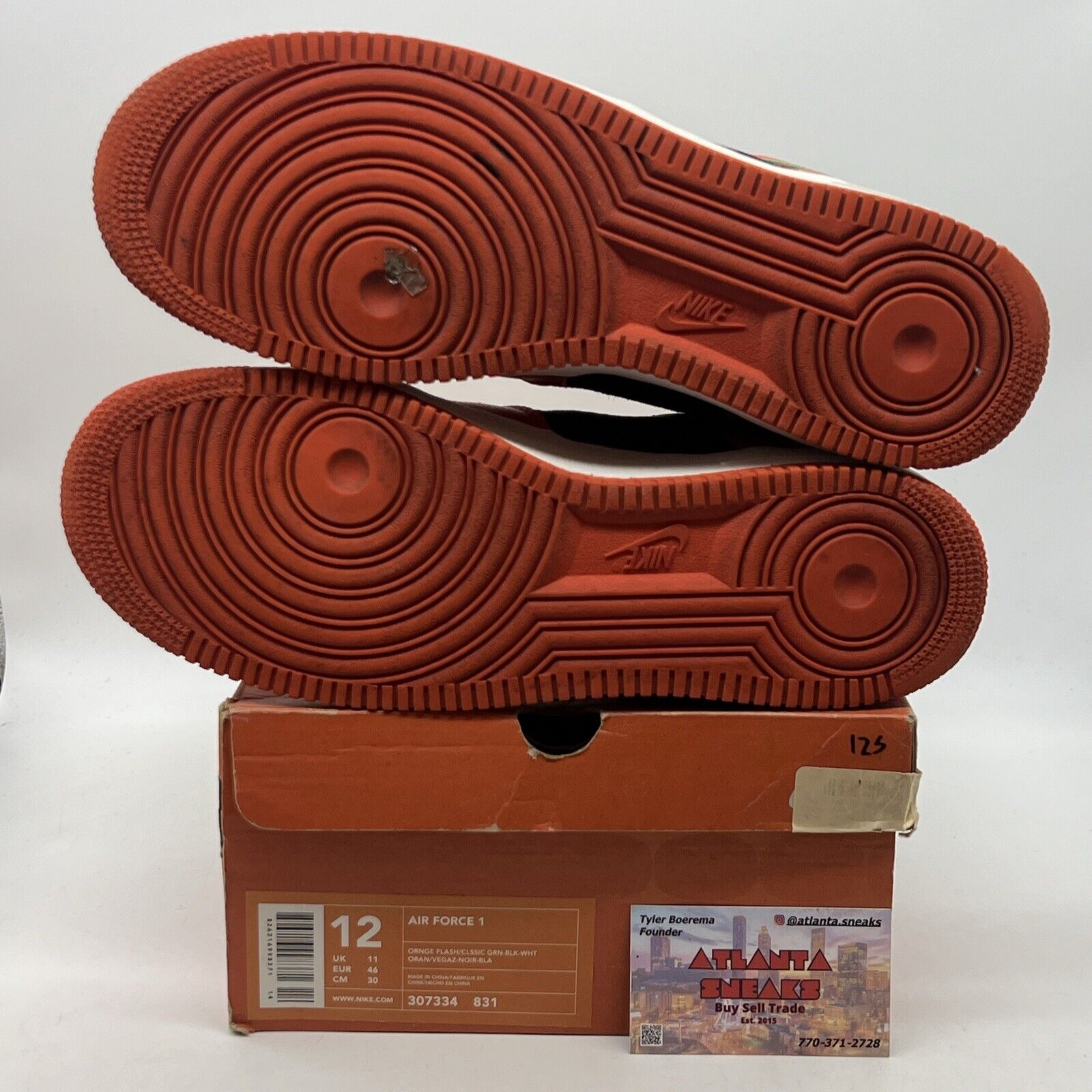 Size 12 - Nike Air Force 1 Carnival Orange Green Black Leather (307334-831)